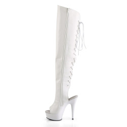 Pleaser DELIGHT-3019 White Laced Thigh High Boots