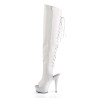 Pleaser DELIGHT-3019 White Laced Thigh High Boots