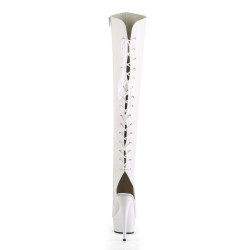 Pleaser DELIGHT-3019 White Laced Thigh High Boots
