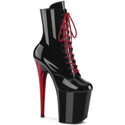 Pleaser FLAMINGO-1020 Black Patent Black-Red Ankle Boots