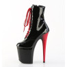 Pleaser FLAMINGO-1020 Black Patent Black-Red Ankle Boots