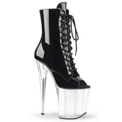 Pleaser FLAMINGO-1021 Black Patent Transparent Boots