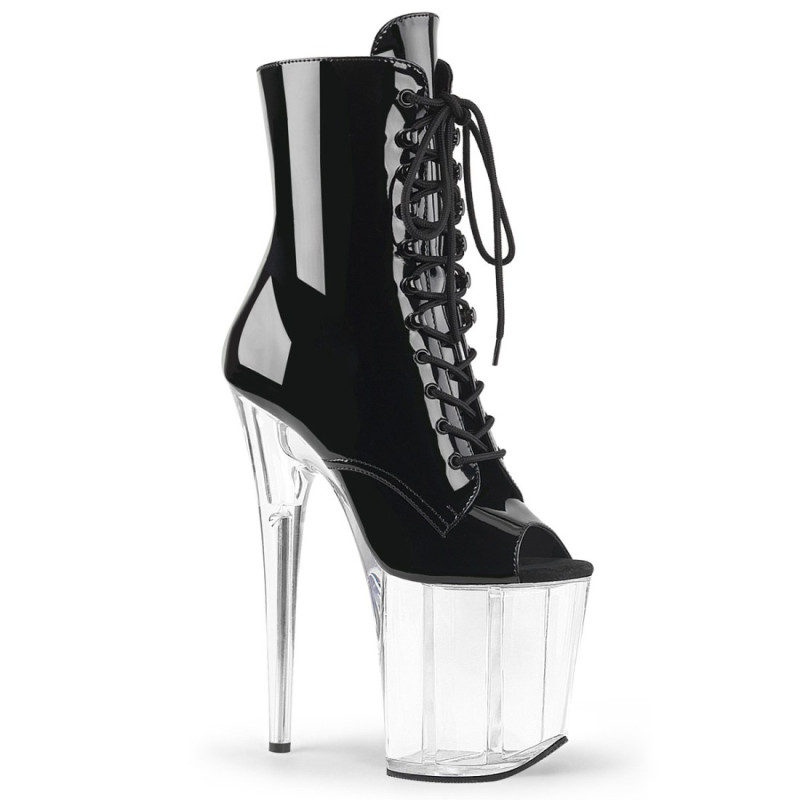 Pleaser FLAMINGO-1021 Black Patent Transparent Boots Pleaser FLAMINGO-1021 Black Patent Transparent Boots