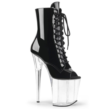 Pleaser FLAMINGO-1021 Black Patent Transparent Boots