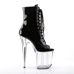 Pleaser FLAMINGO-1021 Black Patent Transparent Boots