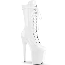 Pleaser FLAMINGO-1050 White Patent Women Ankle Boots