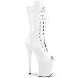 Pleaser FLAMINGO-1051 White Patent Women Ankle Boots