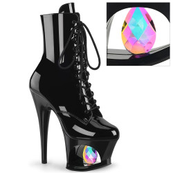 Pleaser MOON-1020DIA Black Patent Women's Ankle Boots