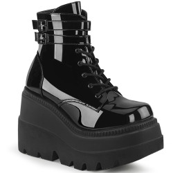 Demonia SHAKER-52 Black Patent Platform Wedge Ankle Boots