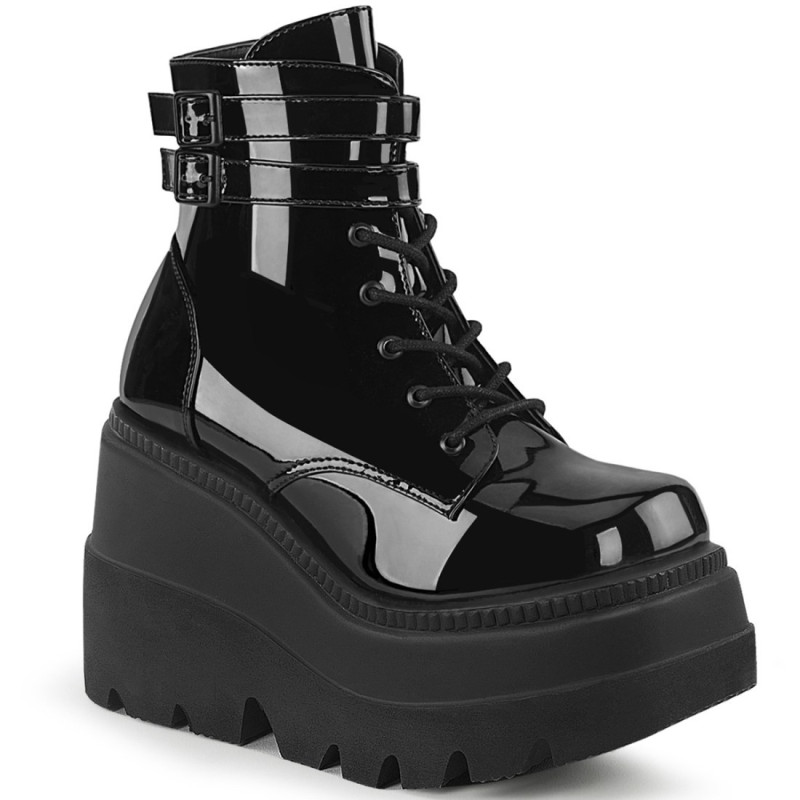 Demonia SHAKER-52 Black Patent Platform Wedge Ankle Boots Demonia SHAKER-52 Black Patent Platform Wedge Ankle Boots