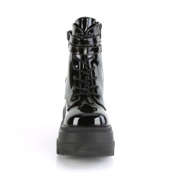 Demonia SHAKER-52 Black Patent Platform Wedge Ankle Boots