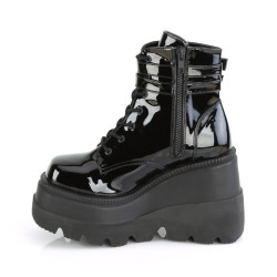 Demonia SHAKER-52 Black Patent Platform Wedge Ankle Boots