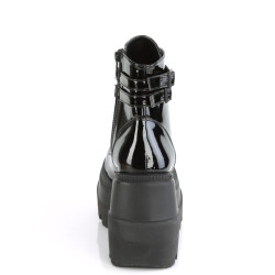 Demonia SHAKER-52 Black Patent Platform Wedge Ankle Boots