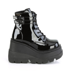 Demonia SHAKER-52 Black Patent Platform Wedge Ankle Boots