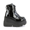 Demonia SHAKER-52 Black Patent Platform Wedge Ankle Boots