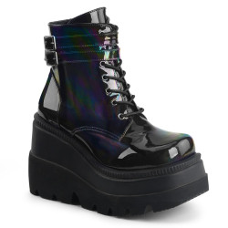 Demonia SHAKER-52 Black Hologram Platform Wedge Ankle Boots