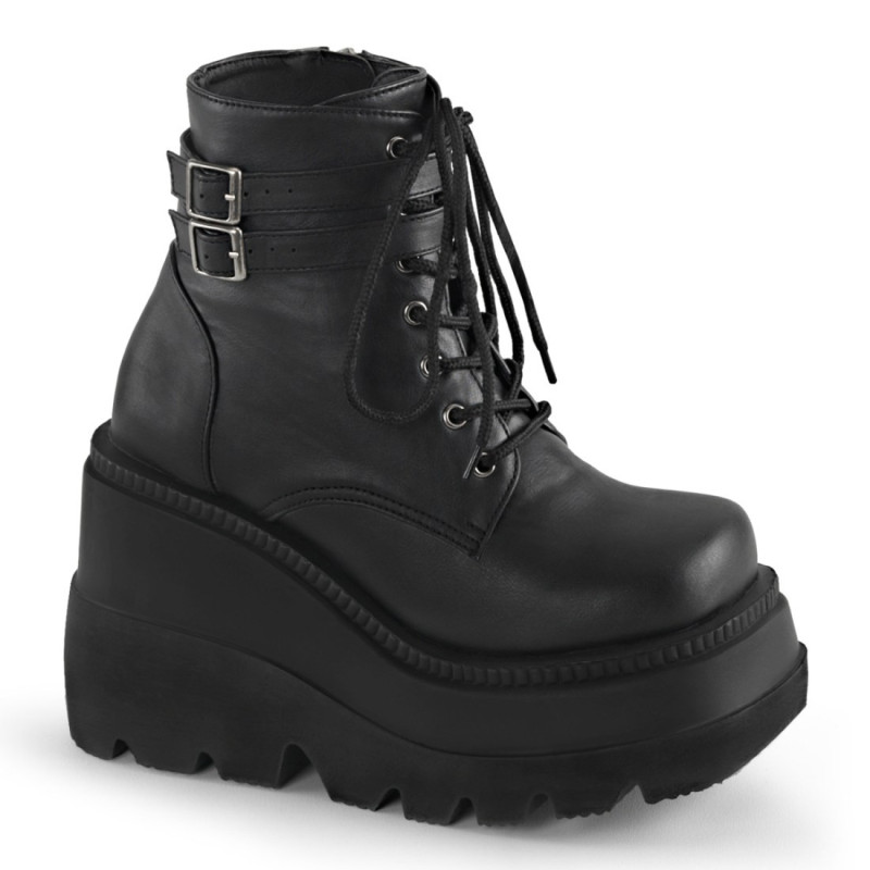 Demonia SHAKER-52 Black Vegan Platform Wedge Ankle Boots Demonia SHAKER-52 Black Vegan Platform Wedge Ankle Boots