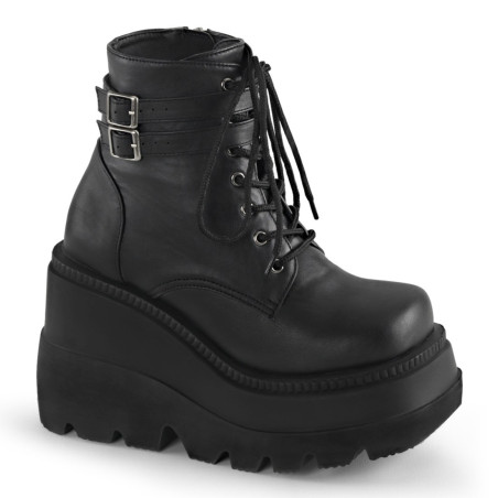 Demonia SHAKER-52 Black Vegan Platform Wedge Ankle Boots