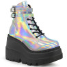 Demonia SHAKER-52 Silver Hologram Platform Wedge Ankle Boots