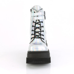 Demonia SHAKER-52 Silver Hologram Platform Wedge Ankle Boots