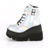 Demonia SHAKER-52 Silver Hologram Platform Wedge Ankle Boots