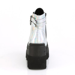Demonia SHAKER-52 Silver Hologram Platform Wedge Ankle Boots