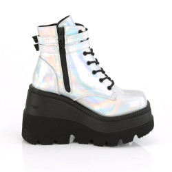 Demonia SHAKER-52 Silver Hologram Platform Wedge Ankle Boots