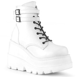 Demonia SHAKER-52 White Vegan Platform Wedge Ankle Boots