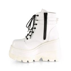 Demonia SHAKER-52 White Vegan Platform Wedge Ankle Boots