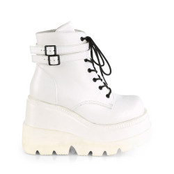 Demonia SHAKER-52 White Vegan Platform Wedge Ankle Boots
