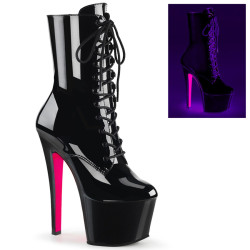 Pleaser SKY-1020TT Black Patent Neon Pink Ankle Boots