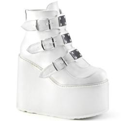 Demonia SWING-105 White Vegan Platform Buckle Boots