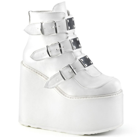 Demonia SWING-105 White Vegan Platform Buckle Boots