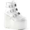 Demonia SWING-105 White Vegan Platform Buckle Boots