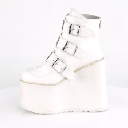 Demonia SWING-105 White Vegan Platform Buckle Boots