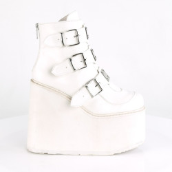 Demonia SWING-105 White Vegan Platform Buckle Boots