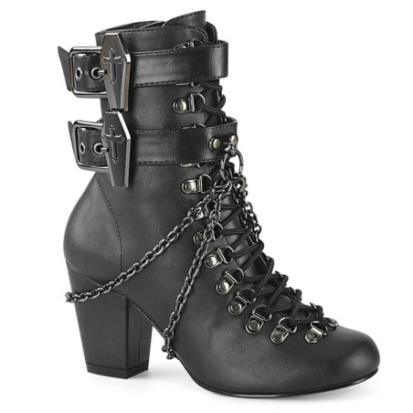 Demonia VIVIKA-128 Black Vegan Block Heel Ankle Boots