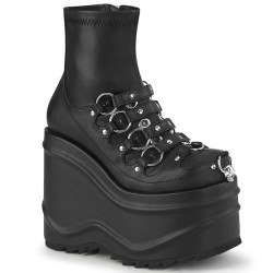 Demonia WAVE-110 Black Vegan Platform Wedge Ankle Boots