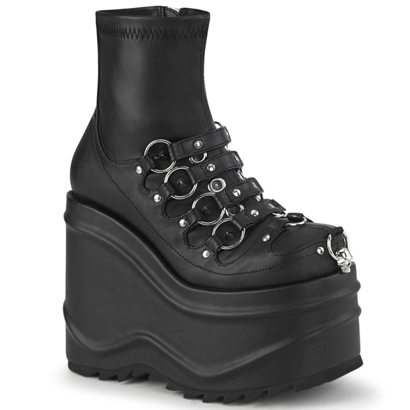 Demonia WAVE-110 Black Vegan Platform Wedge Ankle Boots Demonia WAVE-110 Black Vegan Platform Wedge Ankle Boots