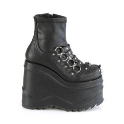 Demonia WAVE-110 Black Vegan Platform Wedge Ankle Boots