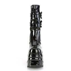 Demonia WAVE-150 Black Patent Platform Wedge Ankle Boots