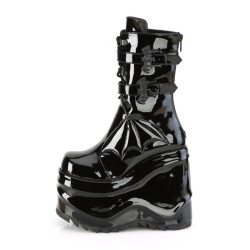 Demonia WAVE-150 Black Patent Platform Wedge Ankle Boots