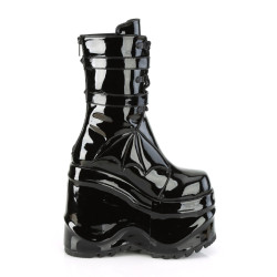 Demonia WAVE-150 Black Patent Platform Wedge Ankle Boots