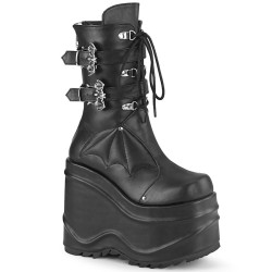 Demonia WAVE-150 Black Vegan Platform Wedge Ankle Boots