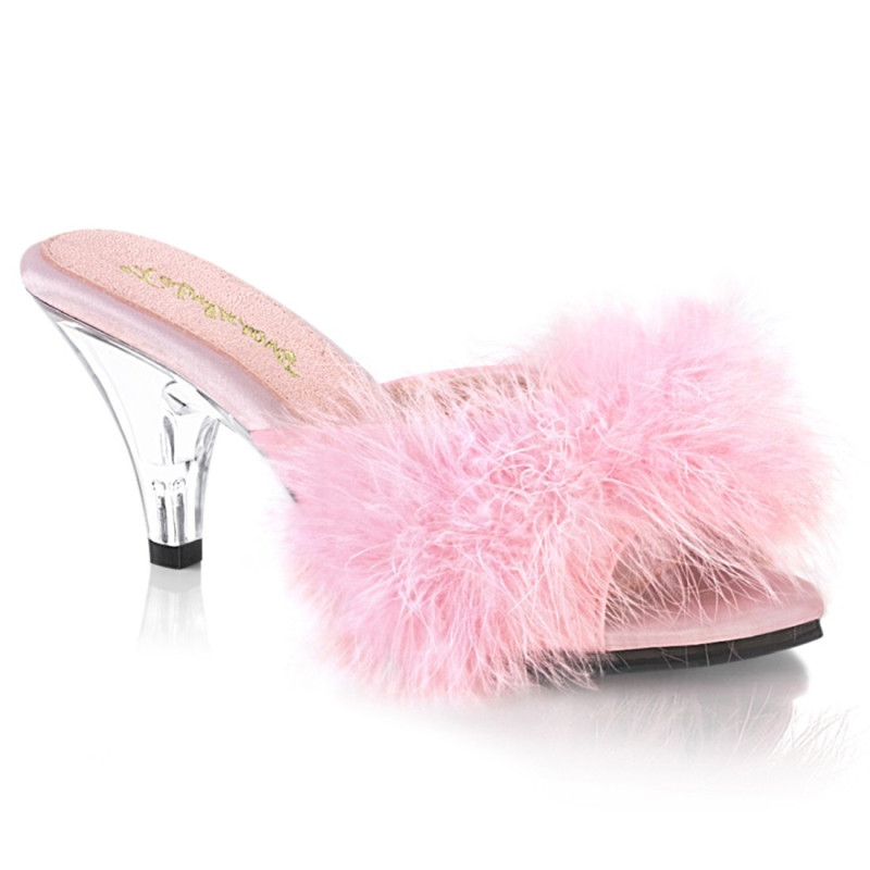 Fabulicious BELLE-301F Rose Feathers Low Heeled Mules Fabulicious BELLE-301F Rose Feathers Low Heeled Mules