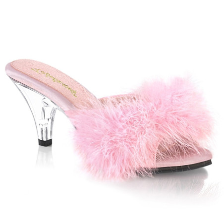 Fabulicious BELLE-301F Rose Feathers Low Heeled Mules