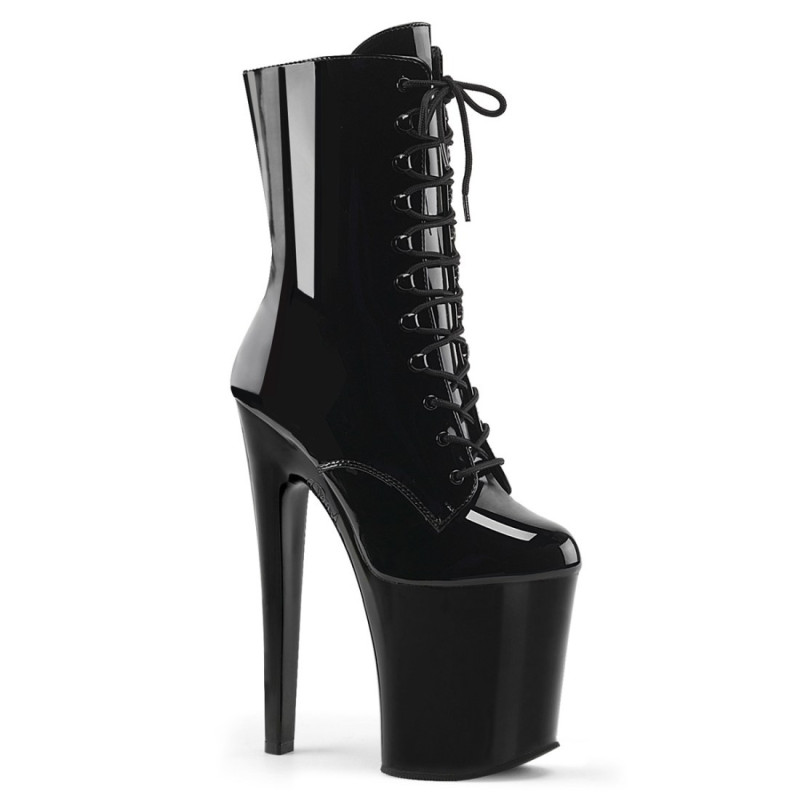 Pleaser XTREME-1020 Black Patent Ankle High Boots Women
