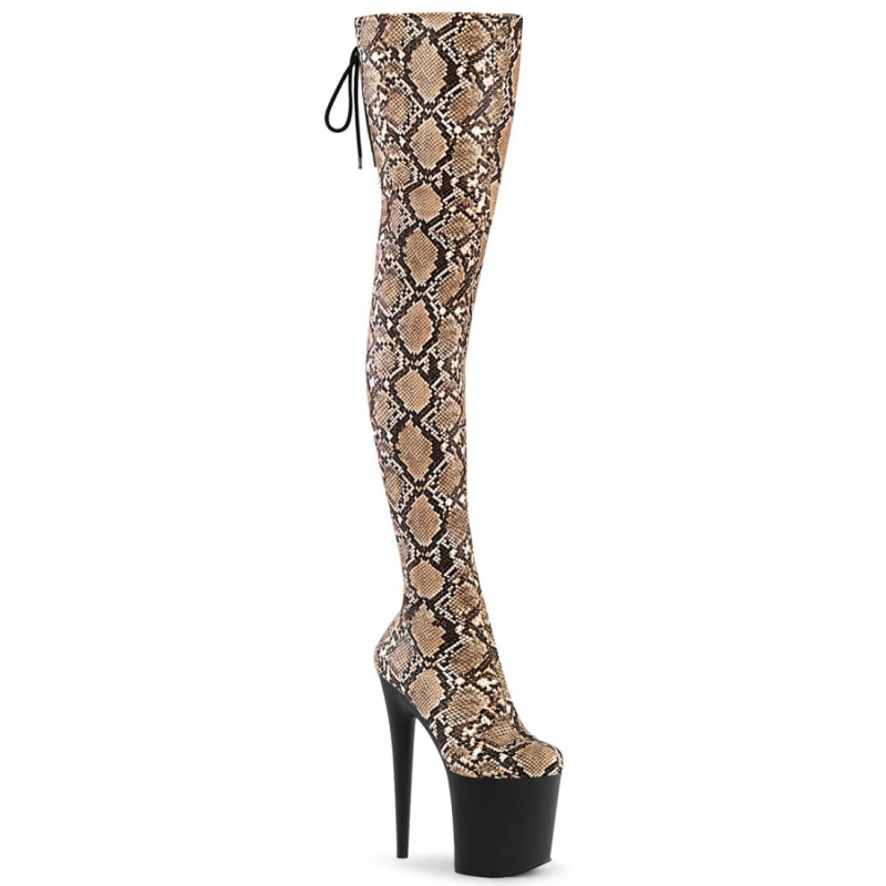 Pleaser FLAMINGO-3008SP-BT Tan Brown Snake Print Black Pleaser FLAMINGO-3008SP-BT Tan Brown Snake Print Black