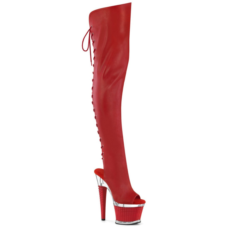 Pleaser SPECTATOR-3030 Red Vegan Leather Transparent Pleaser SPECTATOR-3030 Red Vegan Leather Transparent