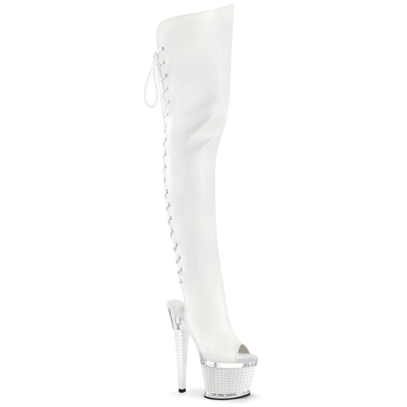 Pleaser SPECTATOR-3030 White Vegan Leather Transparent
